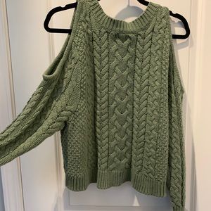 Cold Shoulder Knot Green Sweater